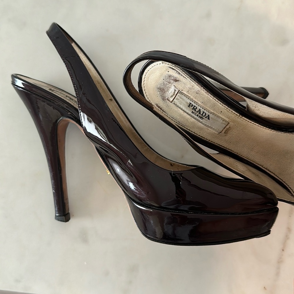 Prada Maroon Leather Slingback Platforms